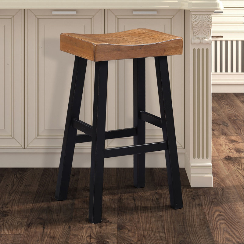Tabouret en bois massif de 2 pièces, H 29 po, transitionnel, siège en chêne / noir pour utilisation principale