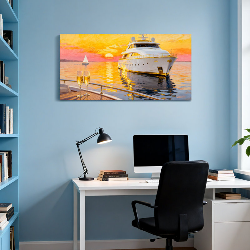 Nautique et plage, luxe, coucher de soleil, champagne, vue, H 24 po x l 48 po