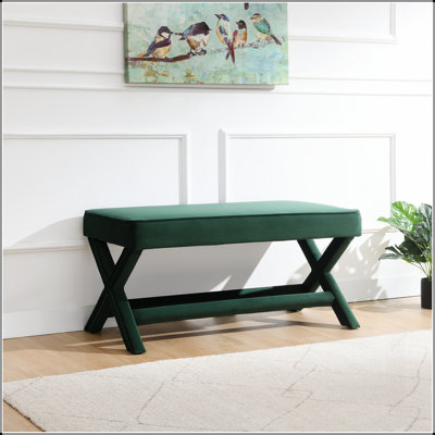 Comfort Double Bench Upholstered In Velvet Fabric,Stool With Stylish X-Crossed Legs,Comfort Cushion With Piping