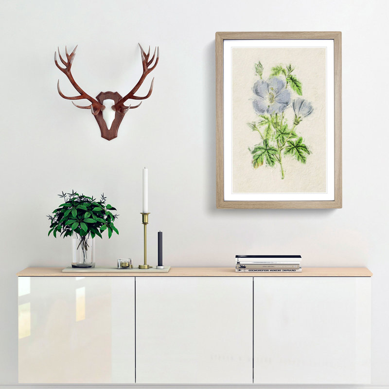 Illustration of Lilac Rosemallow Flowers - Picture Frame Painting Print, 36cm H x 27cm W x 2cm D, Oak Framed