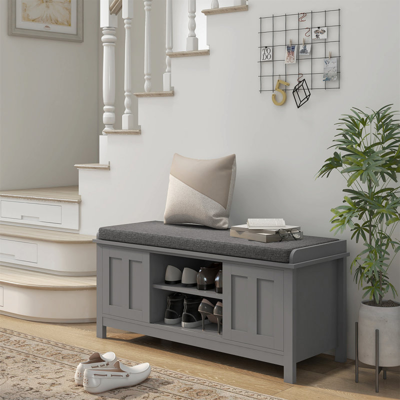 Banc à chaussures pour hall d'entrée avec coussin, portes coulissantes, 10 paires