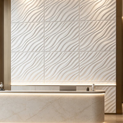 Lot de 12 panneaux muraux 3D en PVC blanc mat ondulé, carrelage mural texturé décoratif pour salon, mur derrière le canapé ou la télévision, revêtement mural imperméable et personnalisable pour la décoration intérieure.