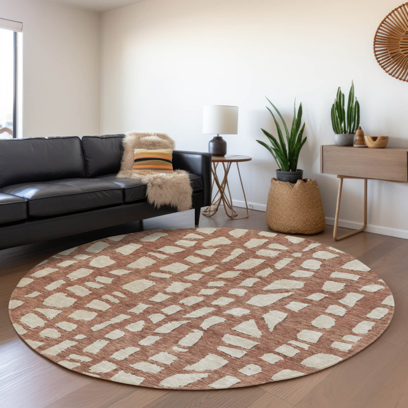 Lamanna Washable Striped Indoor / Outdoor Rug, Round 8'