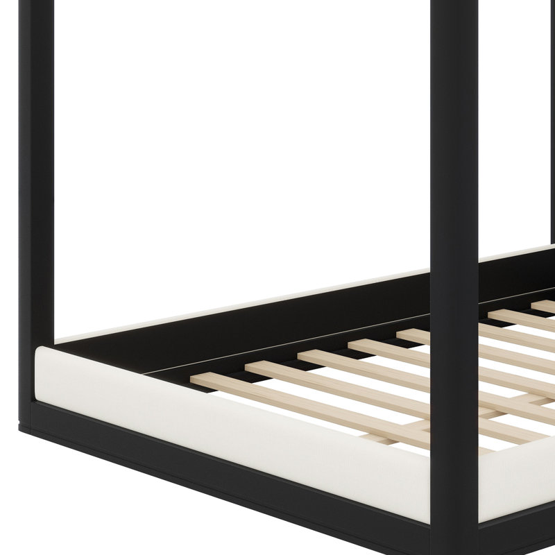Lit plateforme moderne à baldaquin avec tête de lit tapissier, Noir