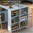 Kitchen Island On Wheels With LED Lights,Power Outlets And 2 Fluted Glass Doors-1051625618