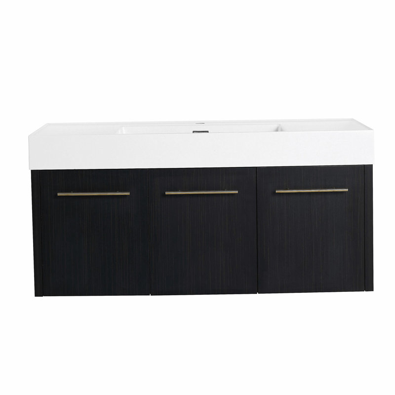 Coiffeuse de salle de bain murale avec lavabo, lavabo en résine à bords épais