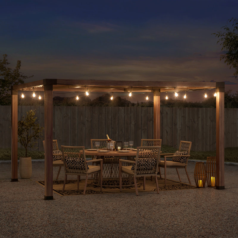 Sunjoy Outdoor Pergola 10 x 12 ft. Steel Frame Pergolas with Nature Wood Grain Finish for Patio, Garden and Backyard Activities