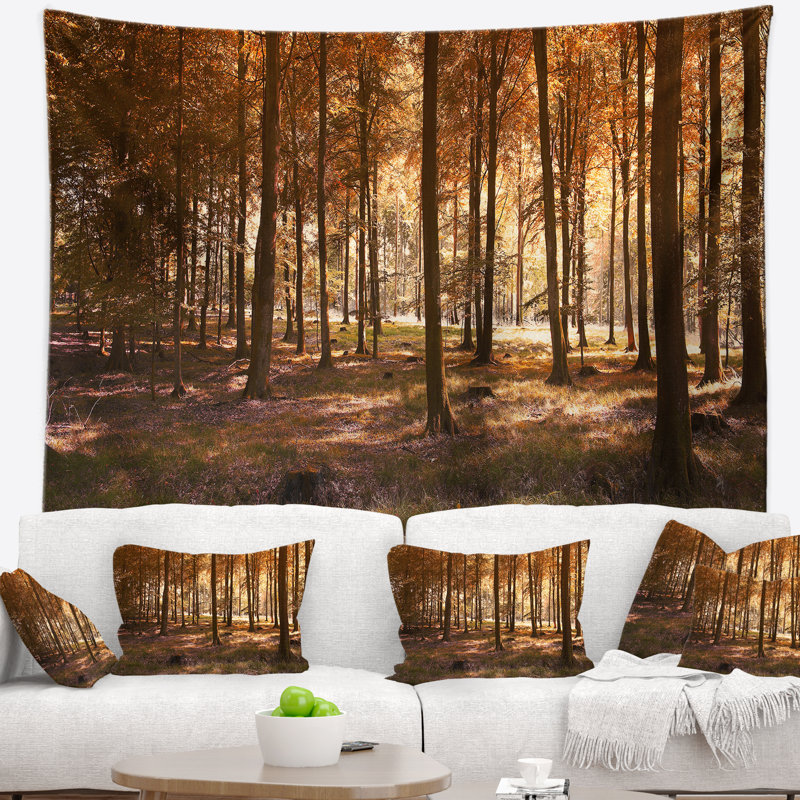 Tapisserie paysage de forêt d'automne avec feuilles orange, H 50 po x l 60 po