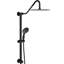 Système de douche à 5 fonctions en noir mat. Tête de 10 pouces et barre coulissante de 26,3 po. Fixation murale, installation facile. Pluie, massage, options de bulles. Inclut la tête, la douchette, le tuyau. Buse pour le nettoyage. Aucune garniture de valve