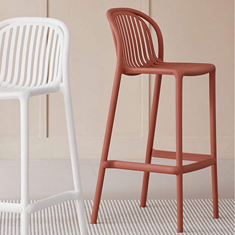 Modern And Simple Stackable Plastic High-Legged Backrest Bar Stools, Red