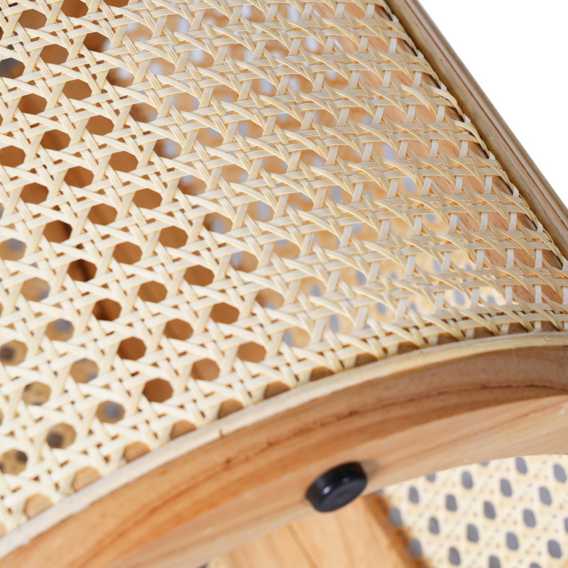 17.8"H Rubber Solid Wood Frame Rattan Grid Design Side Table, With Removable Rubber Solid Wood Panel Top End Table , Rustic Greenery Stand