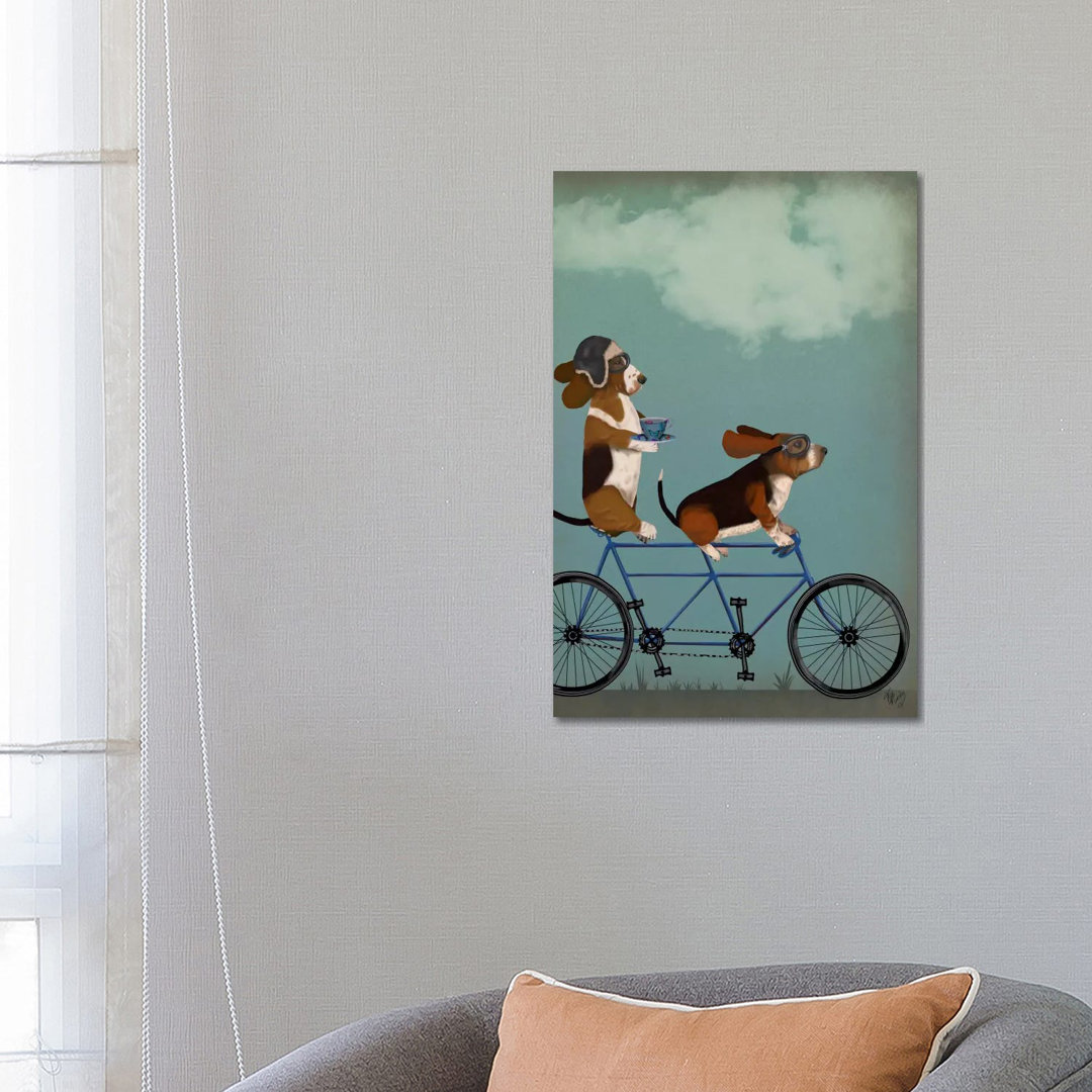 Basset Hound Tandem by Fab Funky - Wrapped Canvas Print