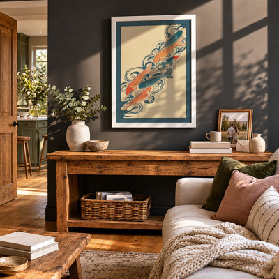 Ornamental Fish Dance Japandi - Framed Print
