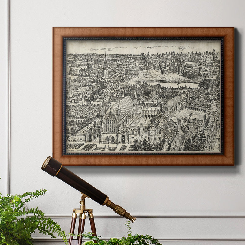 Vue d'oiseau de Londres - Toile encadrée de qualité supérieure Ely Place - prête à être accrochée, H 20 po x l 16 po