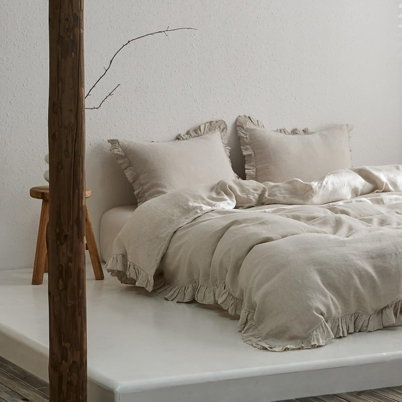 Housses de taies décoratives 100% lin à volants, 2 pièces Housses de coussin 26 x 26 pouces, Lin naturel