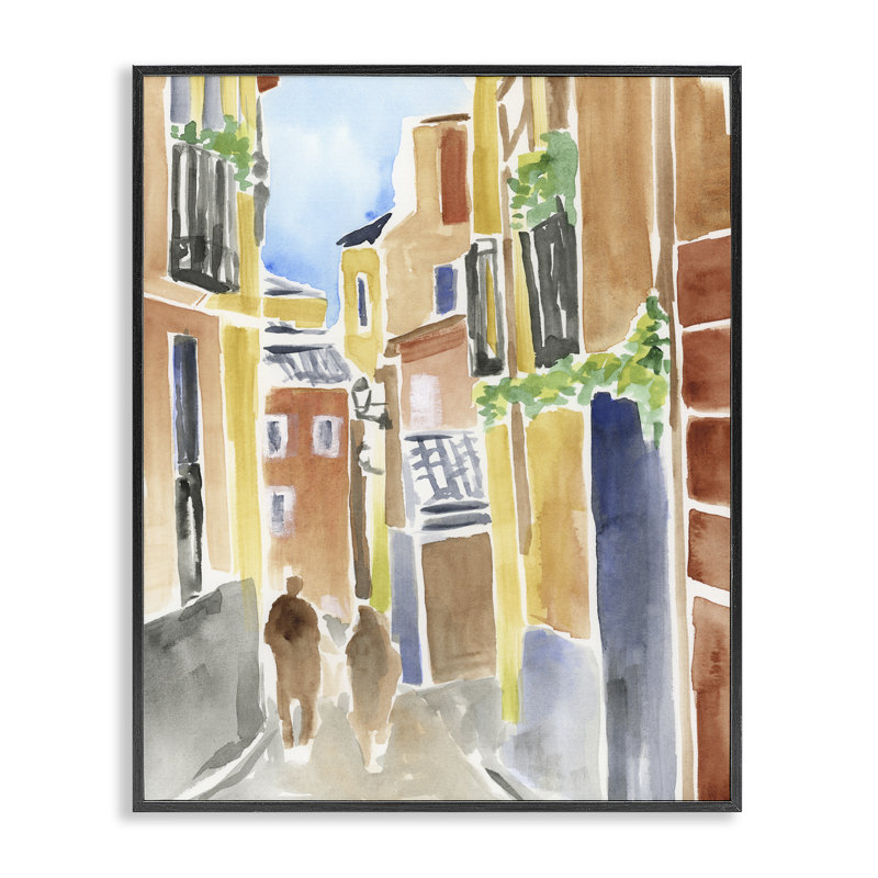 Calles de Madrid, Giclée sur toile, design par June Erica Vess, H 20 po x l 16 po, Giclée encadrée noir minuit