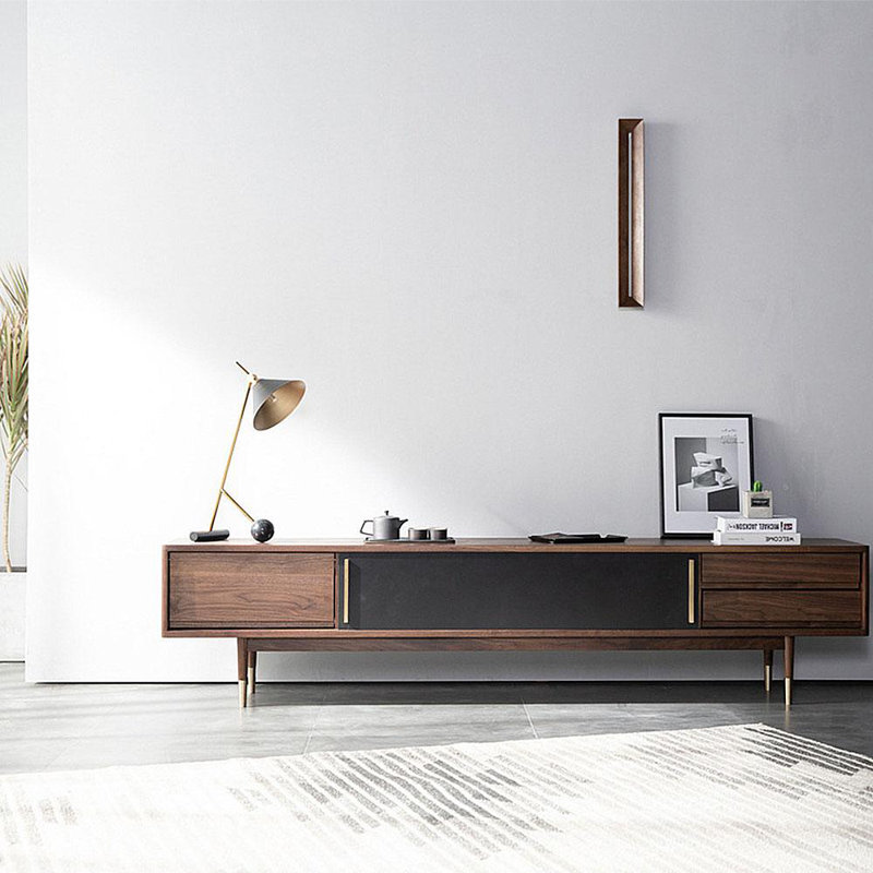 Cabinet audiovisuel simple en noyer noir