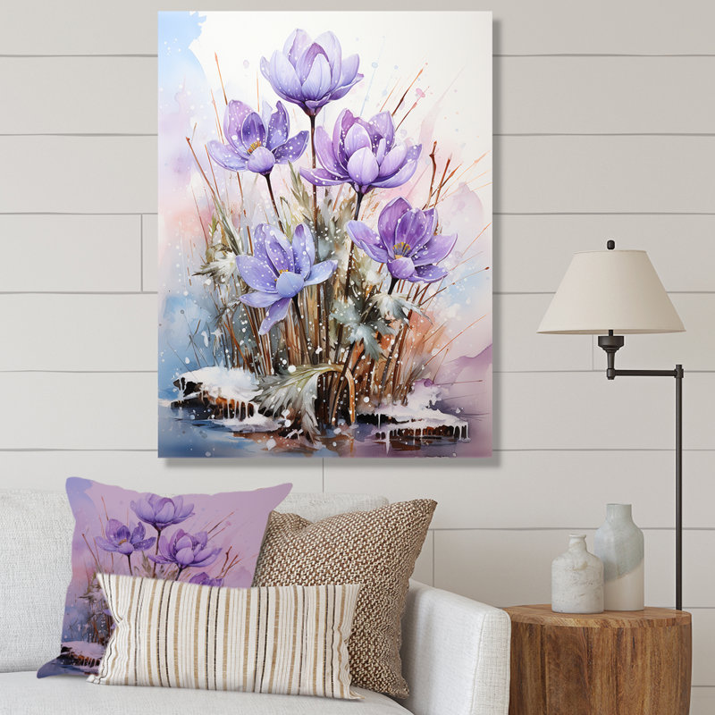 Snowdrops In Amethyst Hues I - Snowdrops Wall Art Living Room, Toile tendue, H 40 po x l 30 po