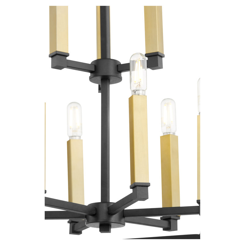 Lustre rectangulaire lanterne 9 lumières Ishika, Noir