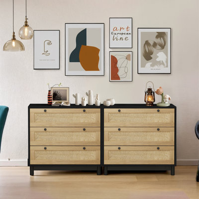 Ensemble d'armoires de rangement à 3 tiroirs en corde tissée, idéal pour un décor organisé et élégant dans plusieurs pièces
