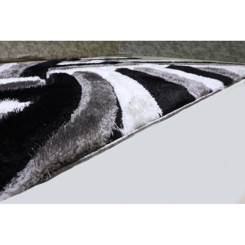 Tapis blanc / noir / gris en polyester Dequana, Rectangle 5 pi x 7 pi