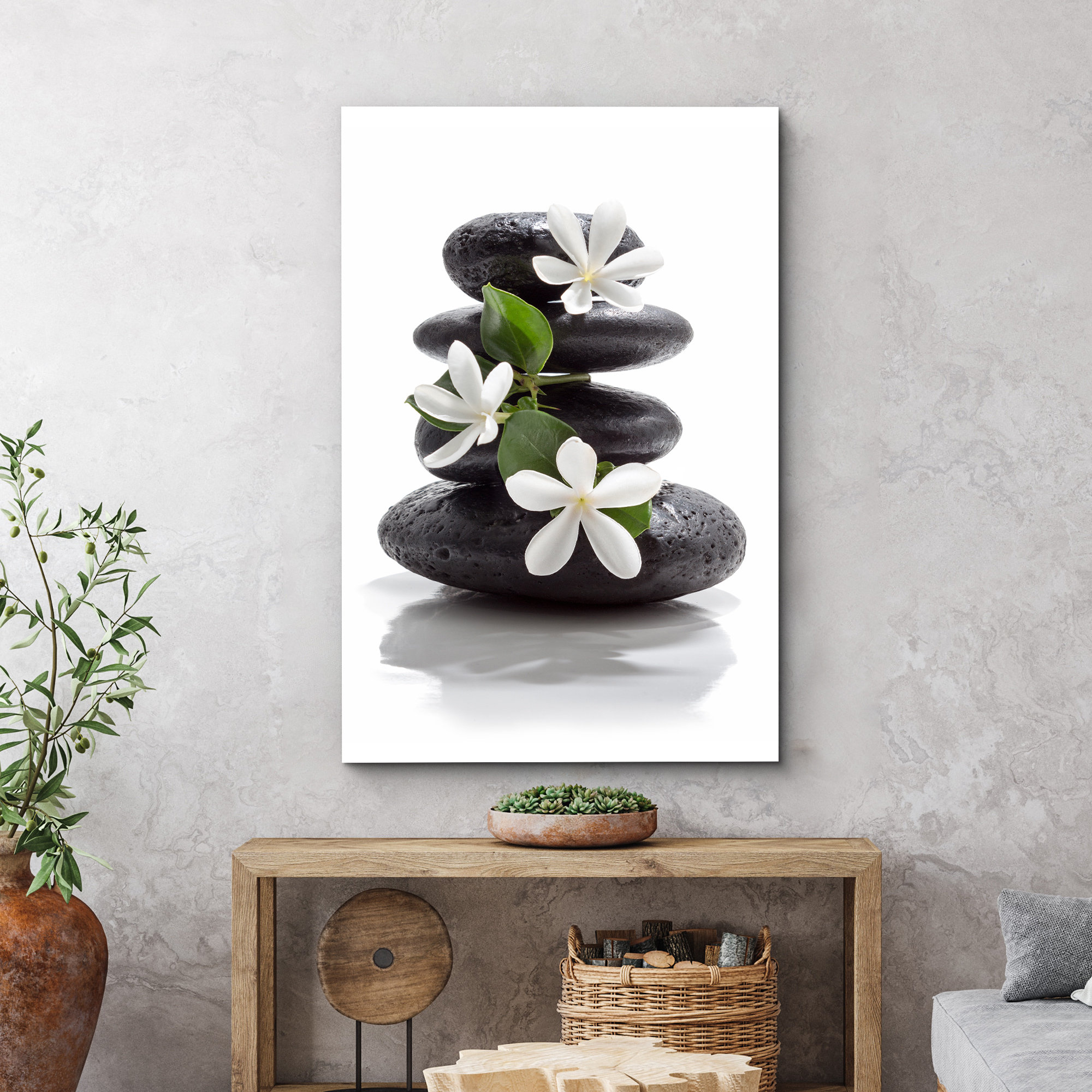 IDEA4WALL Zen Stones Basalt with Calming Plumeria Flowers Relaxing Bathroom  Pictures On Canvas Print Wall Art \u0026 Reviews | Wayfair, image size:2000x2000