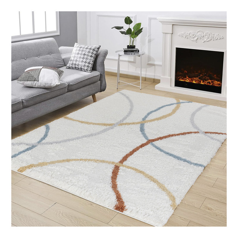 Tapis ivoire à poils longs L_GZ_100 Loft, Rectangle 7 pi 10 po x 9 pi 10 po