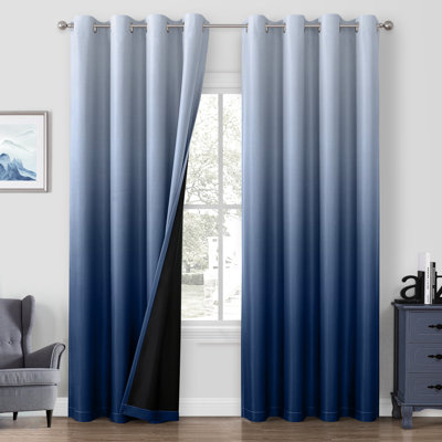  100% Blackout Ombre Curtains, Thermal Insulated Grommet Window Panels for Bedroom Living Room