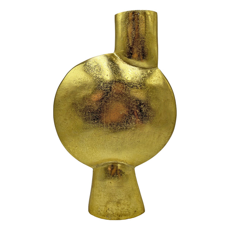 Arcus Handmade Aluminum Table Vase, Gold, 16" H x 10.5" W x 2.5" D