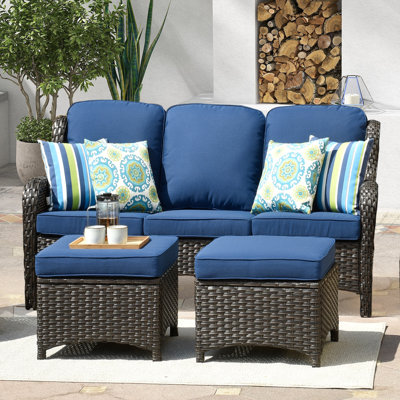 Peridot Outdoor Rattan 3-Person Sofa With Ottoman by XIZZI