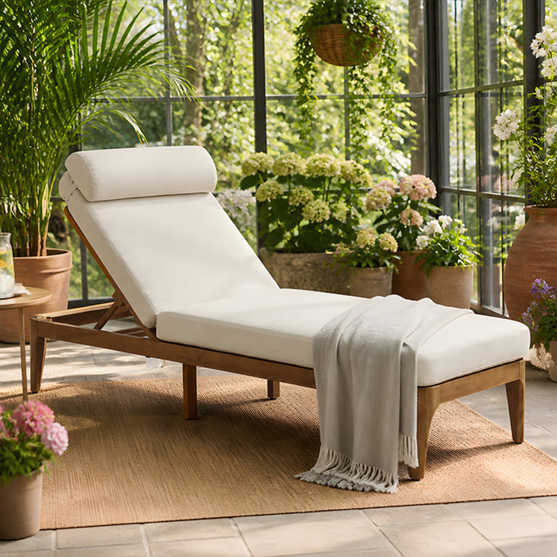 Méridienne en bois d'acacia, chaise longue d'extérieur, dossier inclinable avec dossier réglable et coussin de tête Topmax