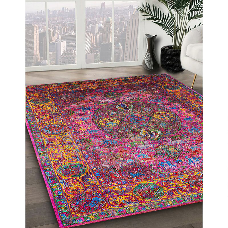 Tapis 100% Mid-Century moderne lavable à la machine 1539, Rond 6 pi