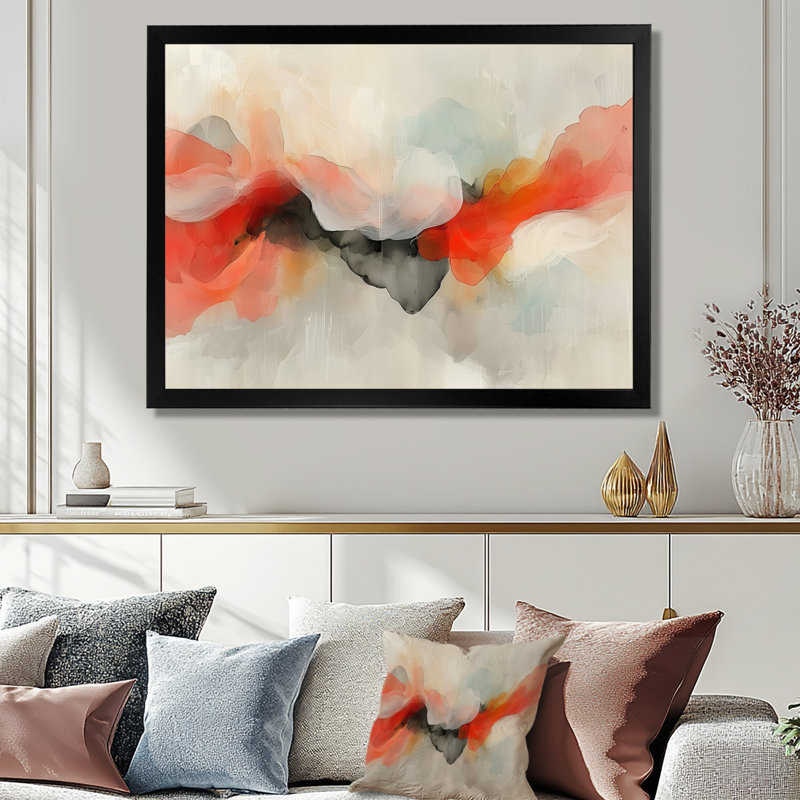 Emotion Pulse Of Volcano, encre liquide II - Art abstrait à encre liquide, Cadre simple, Noir, H 12 po x l 20 po