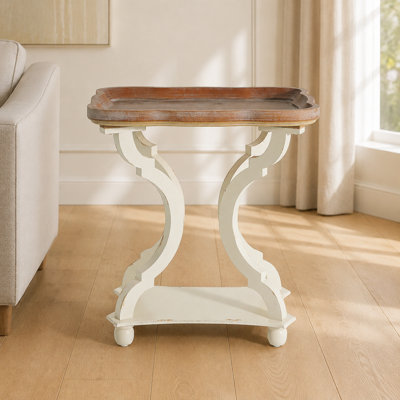 Table de bout élégante de style champêtre avec base en sablier et plateau de table rectangulaire, construction robuste en bois de sapin, table d'appoint décorative fonctionnelle