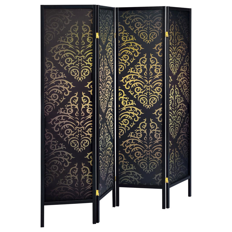 Black 4 Privacy Separating Screen - Traditional Design With Enchanting , 72.2" Height X 69.5" Width 0.73" Depth For Metal Hinges, H W D