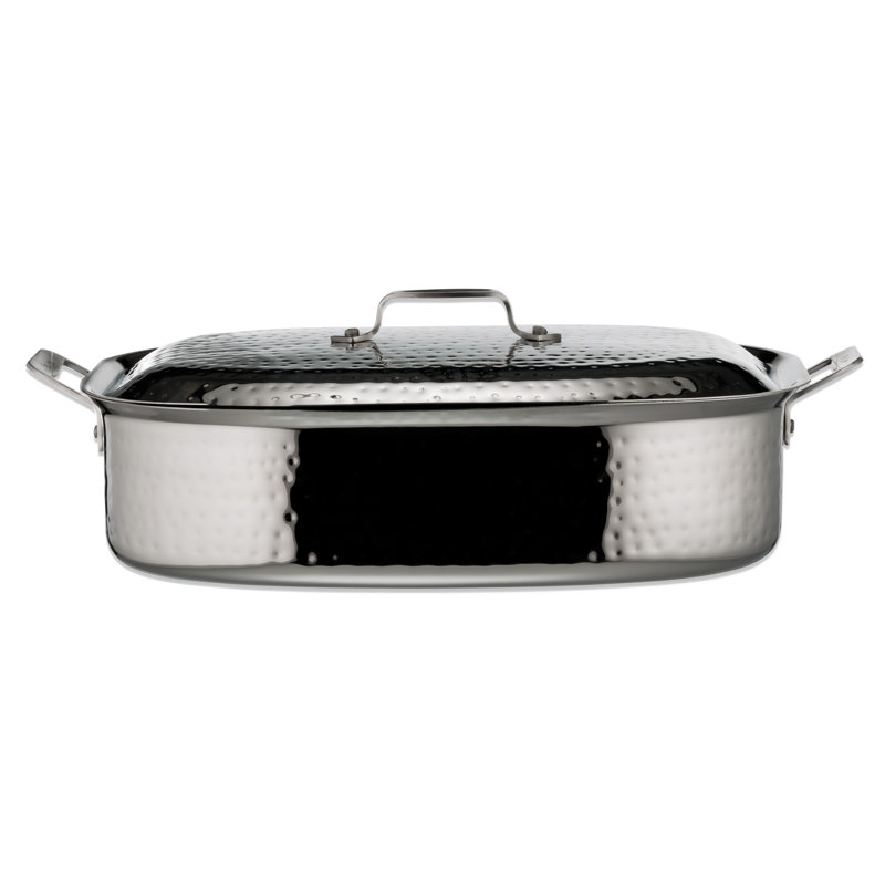 Bon Chef Cucina 7 qt. Aluminum and Stainless Steel Round Dutch Oven, Hammered