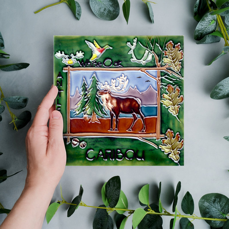 Nature Caribou Ceramic Art Tile Wall Décor and Trivet Hot Plate