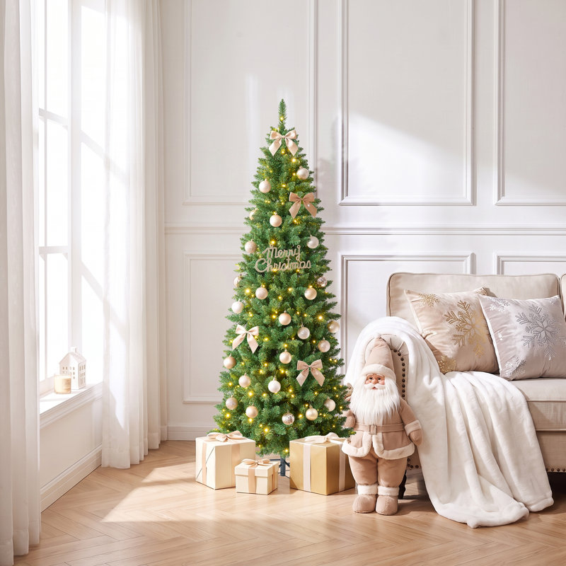 Arbre de Noël illuminé 7 pi avec 10 lumières de Noël, 330 lumières DEL artificielles, blanc chaud et multicolore, support en métal pour la maison, appartement et bureau