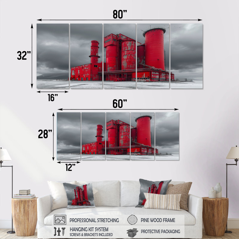 Ensemble de salon mural rouge et gris, H 28 po x l 60 po