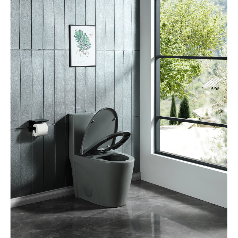 Toilette allongée en céramique, système, score de chasse 1000 grammes, gris, hauteur de confort, siège à fermeture douce 24T01 une pièce gris 1,1 / 1,6, allongé,