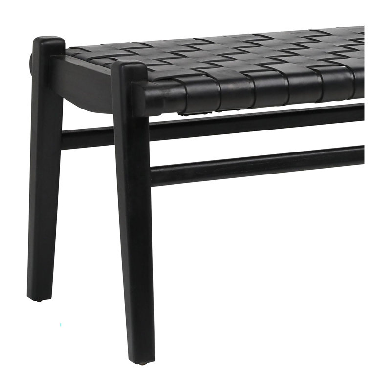 Salazar 45-Inch Teak and Woven Leather Bench, Black