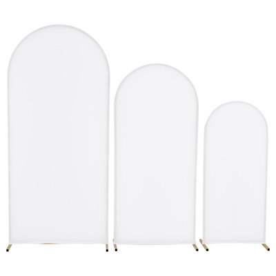Arch Backdrop Stand, Set of 3, 6/5/4 ft, Stable Structure, Easy Assembly, Gold Metal Arch Backdrop Stand with Cover, for Wedding, Birthday Party, Graduation, Celebration, and Ceremony Decoration
