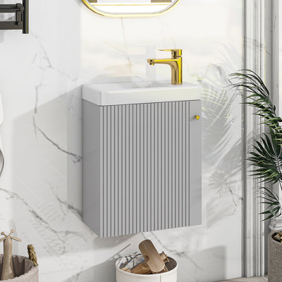 Meuble-lavabo mural contemporain 16 po avec lavabo en céramique - idéal pour les petites salles de bain