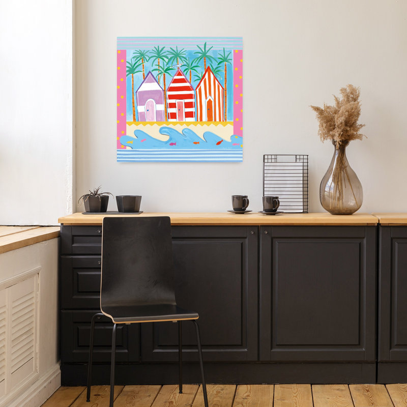 Art de cabane de plage côtier tropical, H 18 po x l 18 po