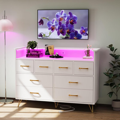 Commode 8 tiroirs avec lumière DEL et station de charge