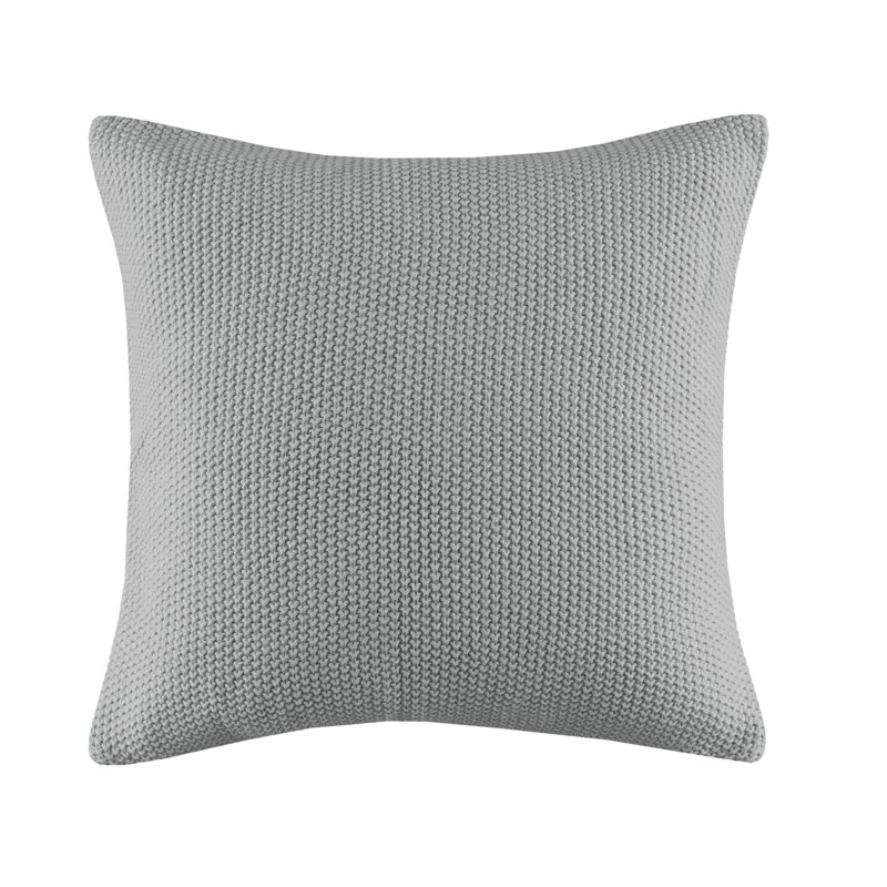 Gray Knit Square Pillow Cover with Zipper Closure