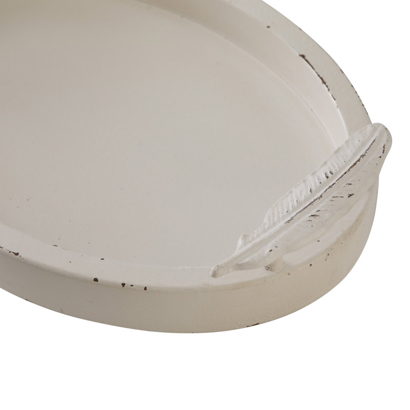 Handmade Rustic White Oval Decorative Serving Tray Ottoman Tray Wooden