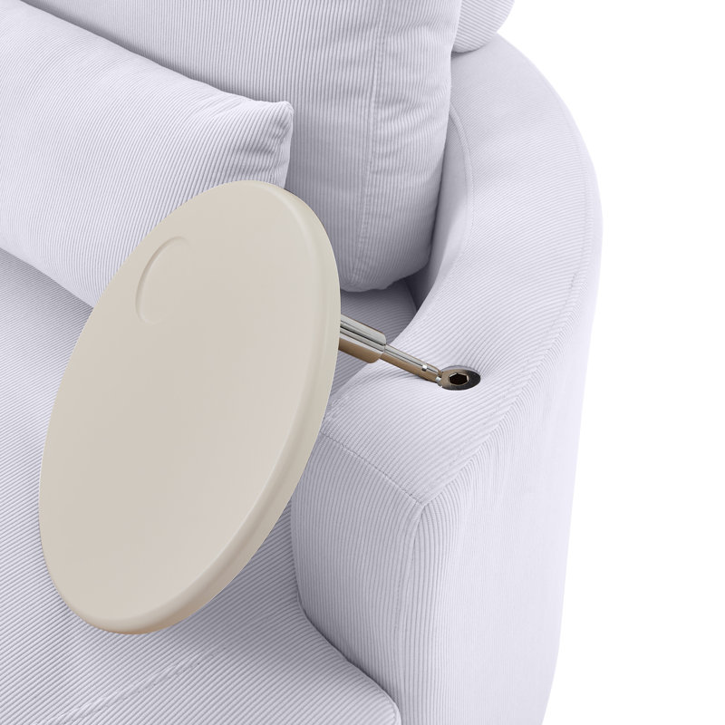 Lasean Upholstered Swivel Barrel Chair with Ottoman, White Corduroy