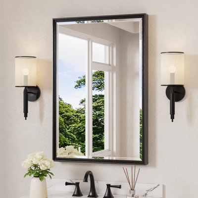 Rectangle Beveled Bathroom Accent Vanity Mirror with Aluminum Frame Tempered Glass 