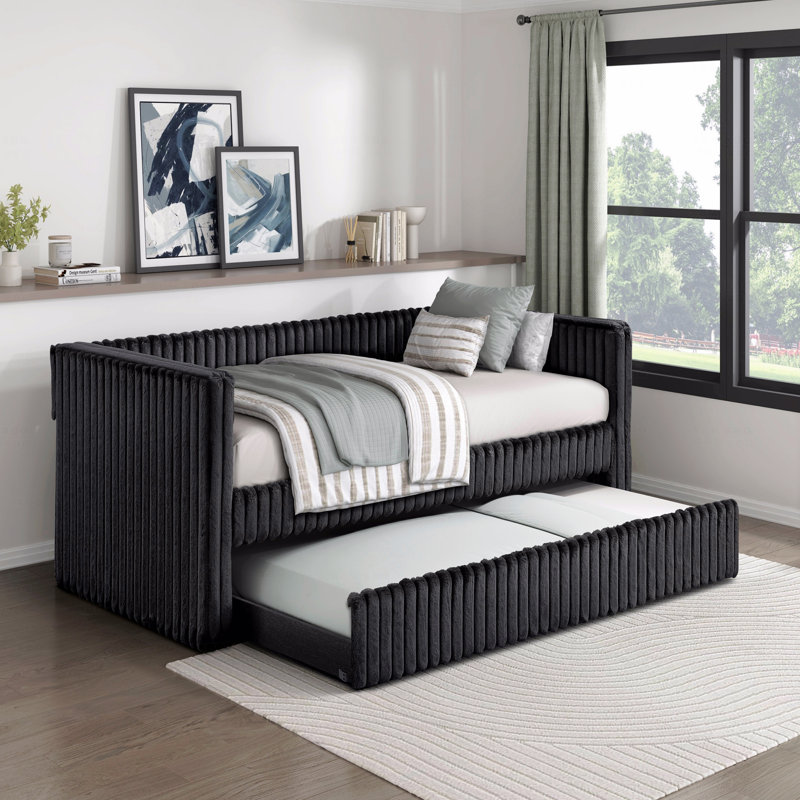 1pièce lit de jour en velours côtelé tissu d'ameublement de luxe moderne mobilier de maison durable confortable, Noir